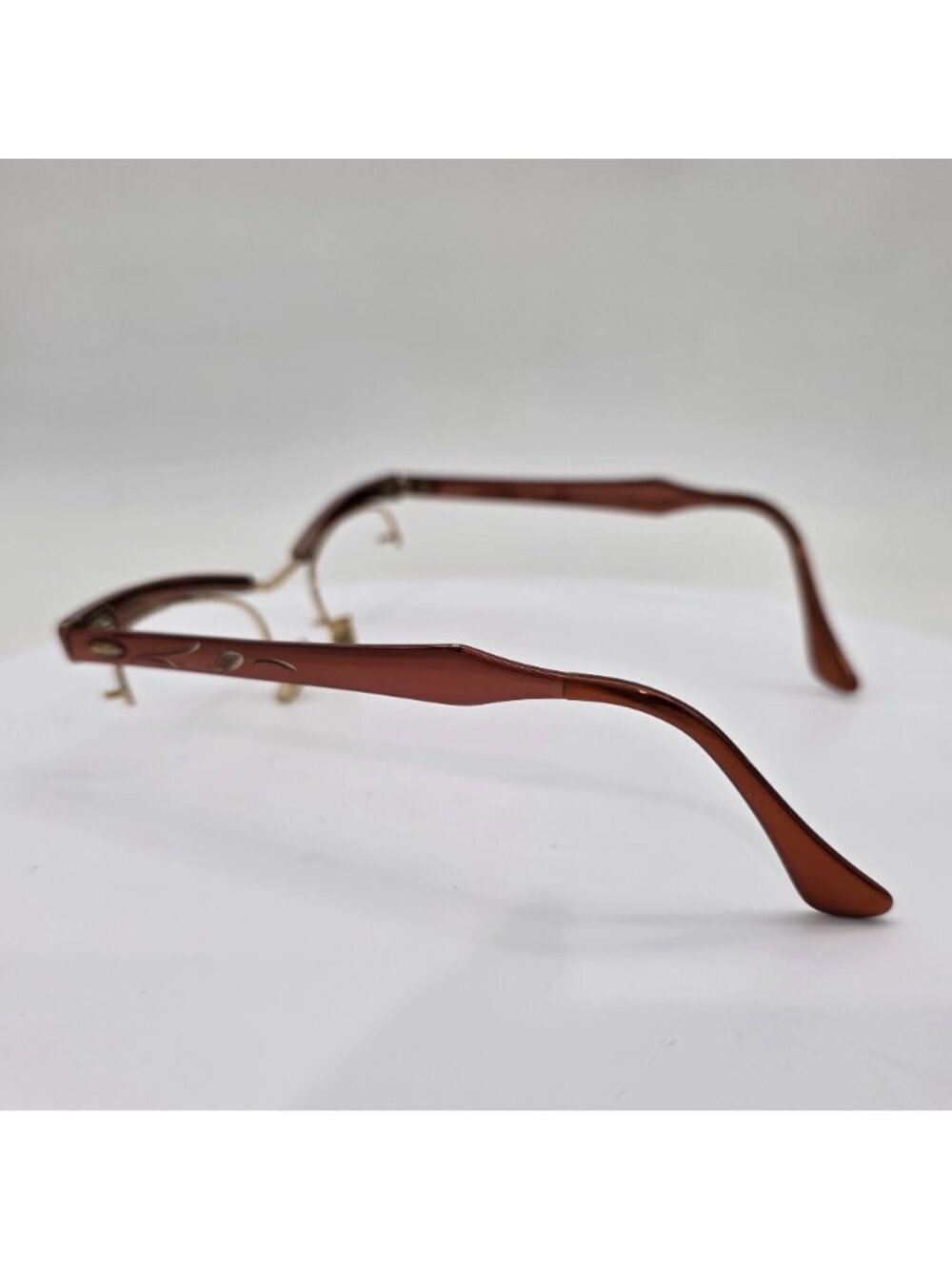 Bausch & Lomb Vintage Rimless Eyeglass Frames Rose Gold Brown Metal 5" Wide - Picture 5 of 12